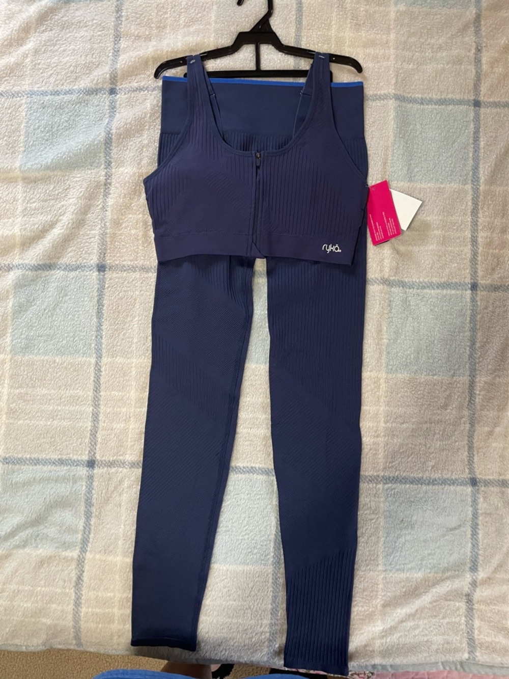 Ryka Navy Blue Ribbed Activewear Set - Sports Bra & Leggings